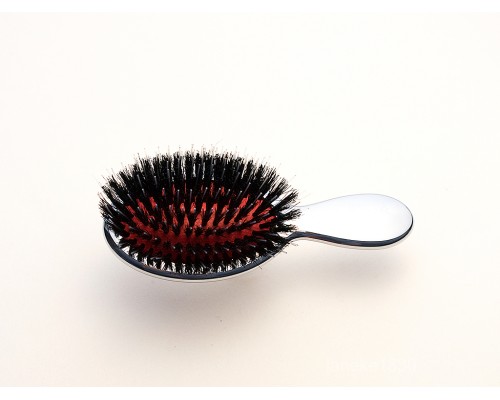 Щетка для волос серебряная с чёрной натуральной щетиной и леской Janeke Superbrush Limited Edition Silver CRSP24M  